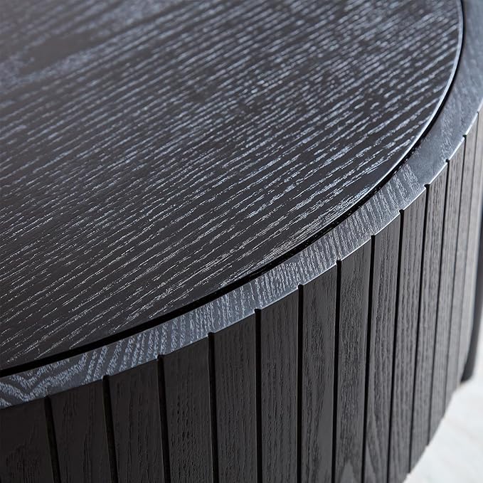 Modern 31.5” Round Coffee Table, Small Center Table with Large Built in Storage, MDF Wood Side Table, Dinning Table for Living Room, Apartment, Small Space.(Black)