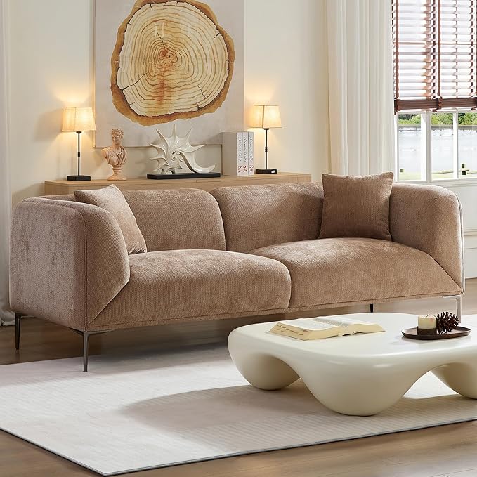 MEETAKING 82.7" Modern Sofa, 3-Seater Boucle Couch with Metal Legs, Luxury Deep Seats Cloud Sofas, Minimalist Living Room Couches for Apartment, Home Office, Bedroom - Camel
