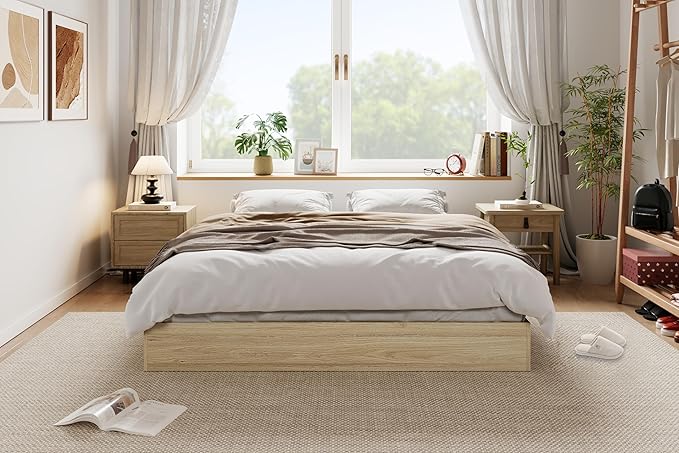 Queen Bed Frame, Wood Platform Bed with Sturdy Wooden Slats, Floor-Standing Bed Frame, Modern Minimalist Design, No Box Spring Needed, Easy Assembly