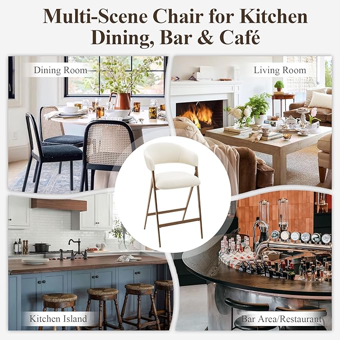 Bar Stools Set of 6, Counter Height BarStools with Back, Modern Upholstered Island Stools with Metal Legs for Kitchen Counter, Dining Room, Beige