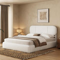 Queen Size Bed Frame with Storage, Boucle Cloud Bed with 4 Locking Drawers & LED Lights, Modern Upholstered Platform Bed, Plush Sides & Footboard, Adjustable Headboard, No Box Spring, Cream