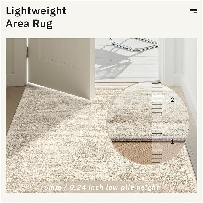 Soalmost Runner Rug 2'x10' Washable Non-Slip Runner Rugs for Kitchen Bathroom Laundry Room Beige Vintage Floor Carpet Runners for Hallway Entryway