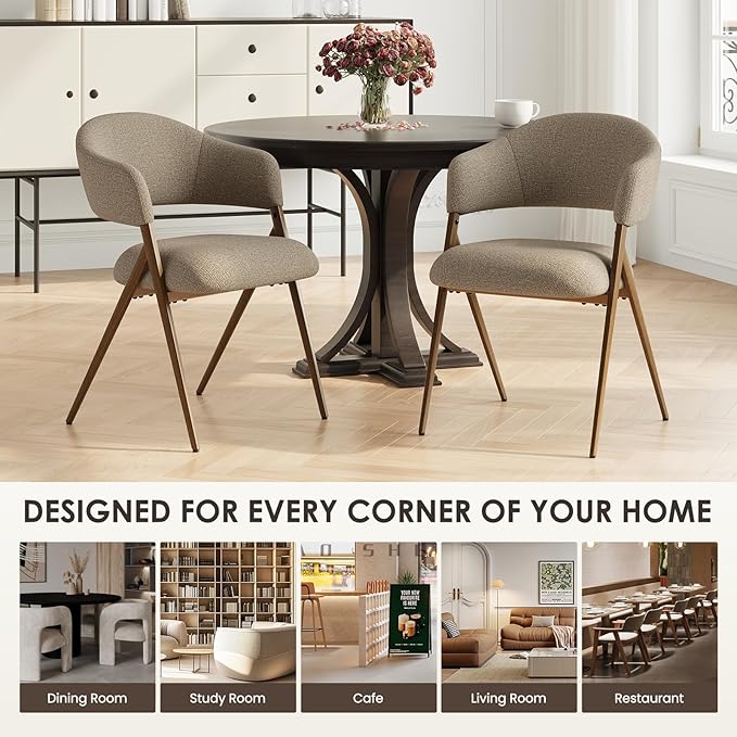 COLAMY Dining Chairs Set of 6, Mid Century Modern Dining Room Kitchen Dinner Chairs with Iron Legs, Open Back and Padded Seat, for Living Room/Bedroom/Restaurant/Cafe, Taupe
