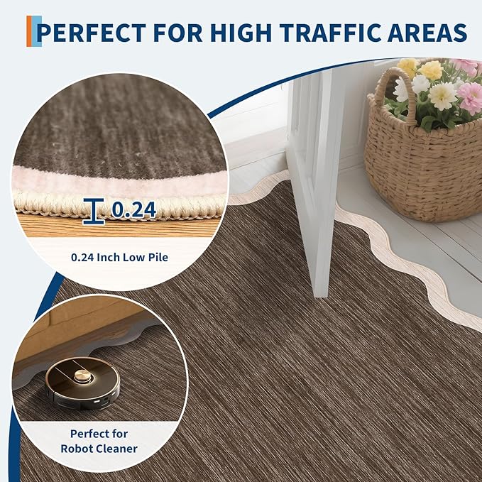 GarveeHome Scalloped Area Rug 4x6 Washable Rug Modern Traditional Floor Cover Foldable Soft Retro Entryway Rug Indoor Distressed Non Slip Carpet Floral Print Mat Bedroom Living Room Bathroom, 4'x6'
