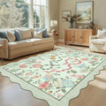 Garvee Washable 9x12 Area Rugs for Living Room Non Slip Botanical Snake Rugs for Bedroom, Boho Scalloped Stain-Resistant Dining Room Rug for Under Table Carpet for Home Office Playroom Farmhouse,Green