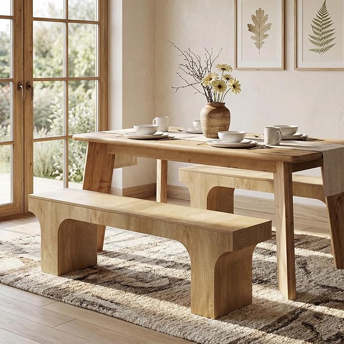 LITTLE TREE 63" Dining Bench, Long Wood Bench for Dining Table, Farmhouse Entryway Bench for Hallway, Living Room, End of Bed, Kitchen