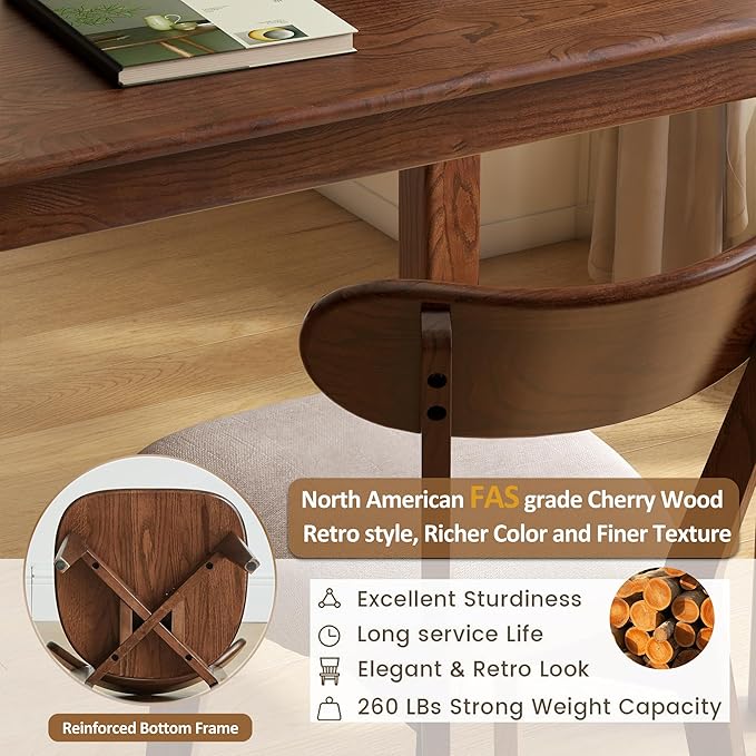Modern Solid Wood Dining Chair Set of 4, Kitchen Dining Room Chair with Upholstered Cushion and Seat Cover, Curved Backrest, 100% FAS Grade North America Oak Wood, Walnut