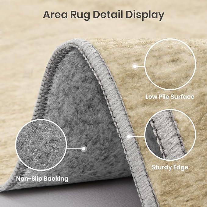 Valenrug Washable Rug 5x7 - Stain Resistant 5x7 Area Rugs for Living Room, Non Slip Backing Printed Rugs for Bedroom, Folable Machine Washable Area Rug (5'x7', Tan)