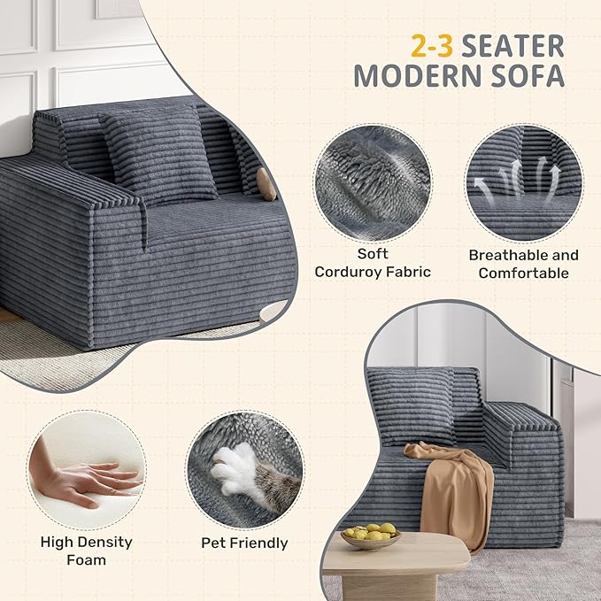 Luxanimarion 75'' Modern Loveseat Sofa, No Assembly Required Comfy Deep Seat Couches 1 pcs for Living Room, Bedroom, Apartment