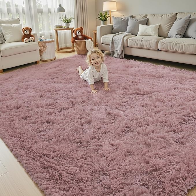 Area Rugs 10x14 Living Room, Shaggy Carpet Soft Plush Furry Bedside Rug Large Area Rugs for Bedroom Kids Girls Boys Home Decor Anti Slip(10 x 14, Blush)