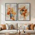 Large Framed Abstract Canvas Wall Art, 2 Piece Modern Prints Paintings Artwork for Walls, Minimalist Blue Orange Block Pictures for Living Room Dining Room Bedroom Hallway Wall Decor 24x36 In