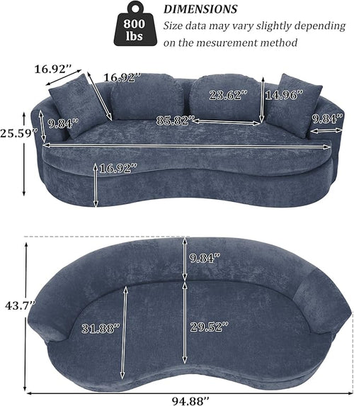 95” Modern Curved Sofa, Chenille Fabric Comfy Cloud Couch, No Assembly Required Half Moon Couch with Deep Seat, 4 Pillows for Living Room, Apartment, Bedroom