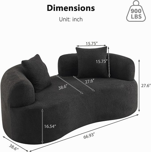 66.93 Inch Curved Loveseat Sofa with High - Density Foam Cushion, Full Compression Modular 2-Seater Couch, No Assembly Required, for Small Spaces & Living Room, Pure Black