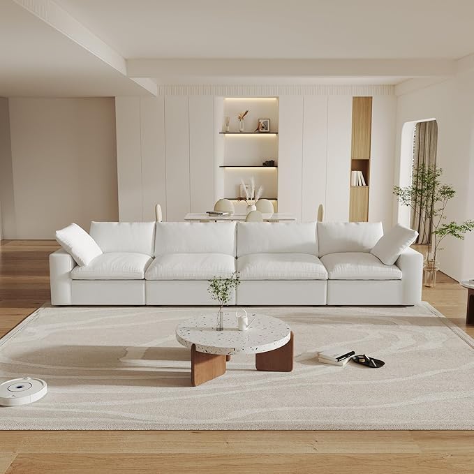 Cloud Modular Sectional Sofa Couch,4 Seater Sofa for Living Room,160.6" Convertible Couches, Covers Washable&Replaceable,White