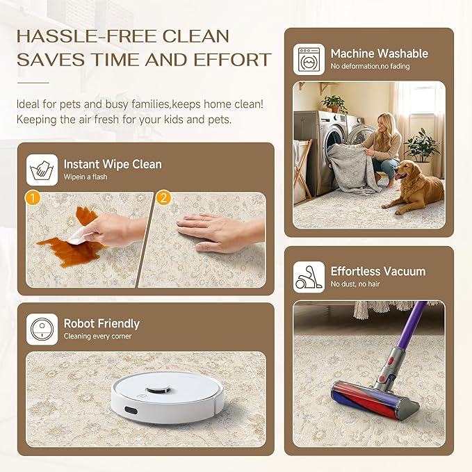 2x3 Beige Washable Area Rug for Living Room Bedroom Neutral Soft Floral Non Slip Thin Throw Rug Lightweight Vintage Low Pile Distressed Doormat Entrance Dinning Laundry Room Kitchen