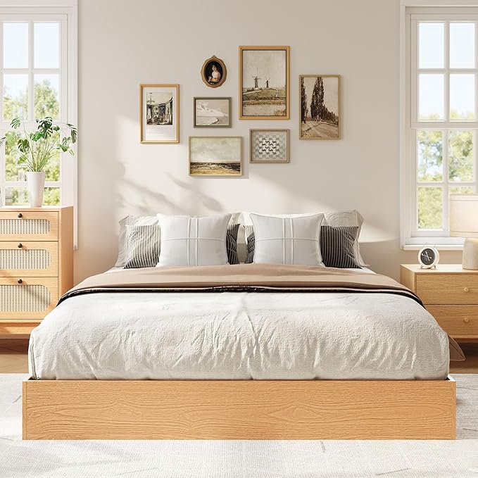 IDEALHOUSE Platform Bed Frame California King,Wooden Slat Support,No Box Spring Needed, Easy Assembly, Pine
