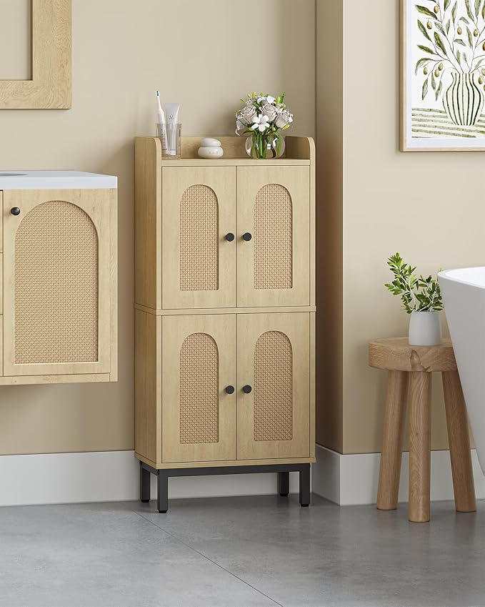 Hzuaneri Bathroom Cabinet, Small Storage Cabinet with 4 Doors, Bathroom Organizers and Storage Cabinets with Adjustable Feet, Cabinets Freestanding for Living Room, Kitchen, 7.1"D x 14.6"W x 32.7"H