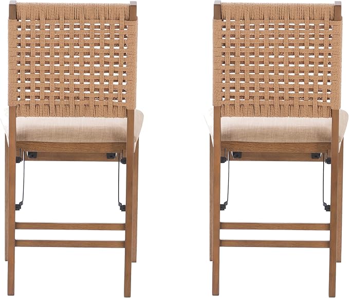 Linon Bennett Natural Folding Chair with Woven Rope Back and Linen Upholstered Seat Set of 2