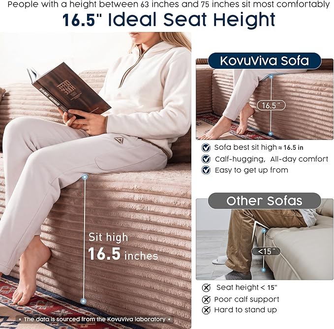 No Assembly Cloud Modular Sectional Sofa，108" U-Shape Corner Couch with Ottoman - Plush Corduroy, Deep Seating, Right Chaise (Camel) | Modern Minimalist Living Room Furniture