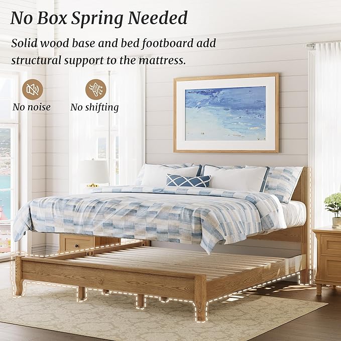 Cozyman King Bed Frame and Headboard with Curved Legs, 800lb Heavy Duty Support, Noise-Free, No Box Spring Needed, Solid Acacia Wood, Dark Wood - Curved Legs
