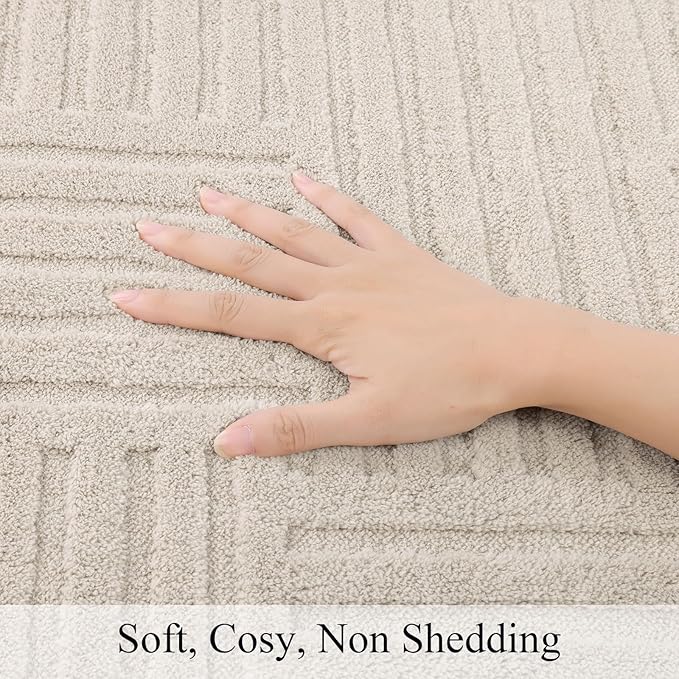 SHACOS Soft Cozy Fluffy Arch Pattern High-Low Pile Small Rug 2'x3' Non Slip Washable Textured Minimalist Area Rugs Modern Geometric Carpet for Bedroom Bathroom Kitchen, Beige