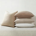 Natural Throw Pillow Covers with Press Edge Design Pack of 4 Solid Linen Decorative Pillow Covers Soft Accent Boho Pillowcases Modern for Couch Bed Living Room Balcony and Car 16x16 Inch