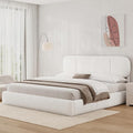 King Size Bed Frame with Storage, Boucle Cloud Bed with 4 Locking Drawers & LED Lights, Modern Upholstered Platform Bed, Plush Sides & Footboard, Adjustable Headboard, No Box Spring, White