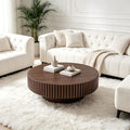 KEVINSPACE Round Coffee Table, 39" Big Wooden Fluted Coffee Table with Fluted Base, Circle Accent Center Table for Living Room Apartment Office Small Space, Easy Assembly, Walnut