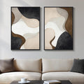 Framed Neutral Abstract Minimalist Wall Art Set of 2, Modern Canvas Prints Paintings Artwork for Walls, Black Beige Brown Abstract Art Pictures for Bedroom Living Room Dining Room Wall Decor 16x24 In