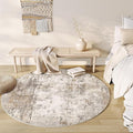 5x5 Washable Round Rug Brown Grey Abstract Non Slip Soft Low Pile Circle Rug for Living Room Bedroom Neutral Modern Indoor Carpet for Dining Room Office Entryway Home Decor