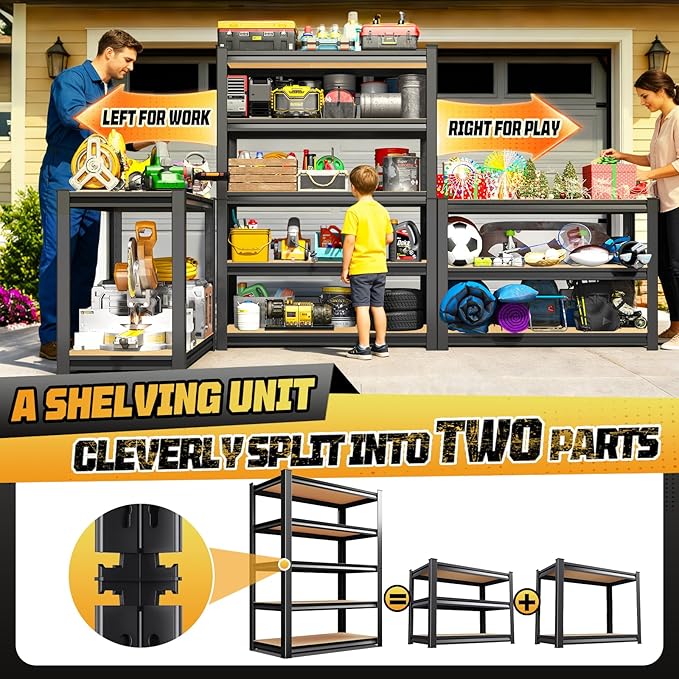 Garage Storage Shelves 5-Tier,Garage Storage System Shelves Adjustable,Storage Shelving for Basement,Pantry,Kitchen,Warehouse (1, 72" H x 35.4" W x 15.7" D)