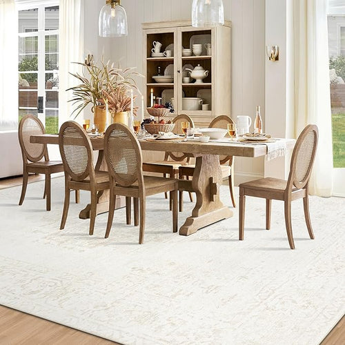 8x10 Area Rugs for Living Room: Washable Vintage Large Retro Rug Soft Non-Slip Indoor Low Pile Carpet for Bedroom Dining Room Office (Beige, 8' x 10')