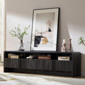 AMERLIFE Modern TV Stand for TVs up to 80", 70 inch Fluted TV Console with Storage Cabinets, Wood Entertainment Center Media Console for Living Room, Black