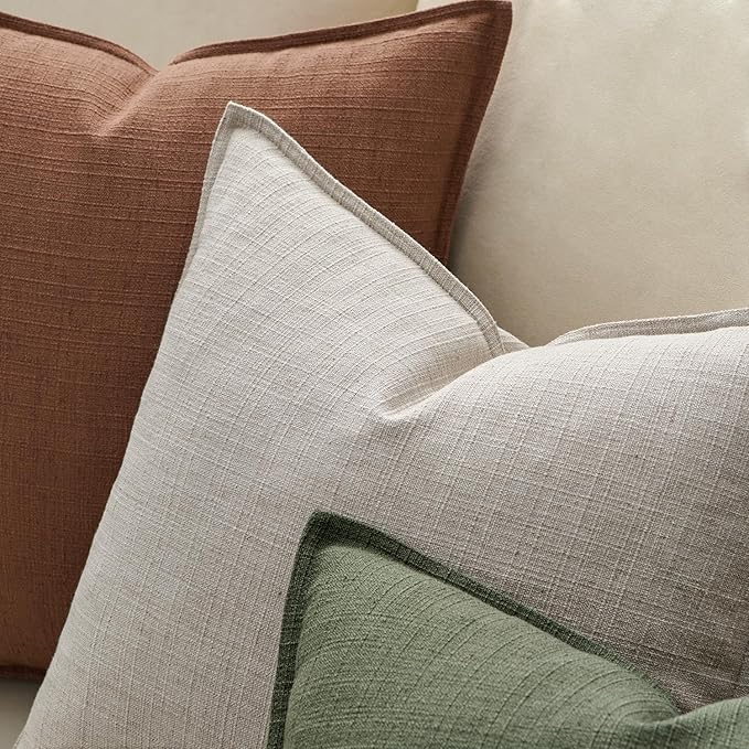 MIULEE Euro Sham Pillow Covers for Bed 24x24, 2 Pack Oatmeal Linen Thick & Textured Decorative Throw Pillow Covers, Neutral Cushion Cases, Modern Farmhouse Home Decor, No Filling