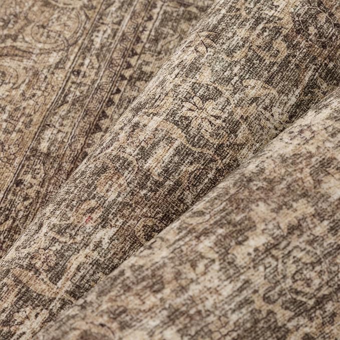 PureCozy 2x8 Runner Rug Brown Machine Washable Hallway Kitchen Vintage Distressed Non Slip Carpet Indoor Small Long Low Pile Thin Bedroom Bathroom Retro Accent Throw Rug Laundry Living Room