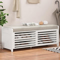 LUMISOL Shoe Bench with Storage and Cushion, Farmhouse Distressed Shutter Storage Bench with Retro Charm for Living Room, Entryway, White