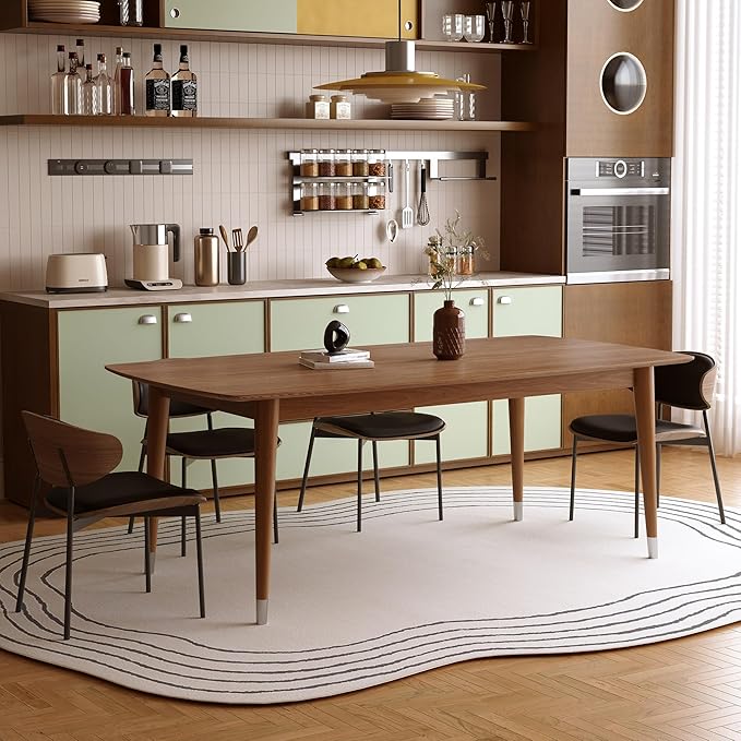 62.9" Solid Wood Dining Table for 4-6, Mid-Century Modern Rectangular Kitchen Table with Tapered Legs, Sturdy Structure for Dining Room Apartment,Walnut