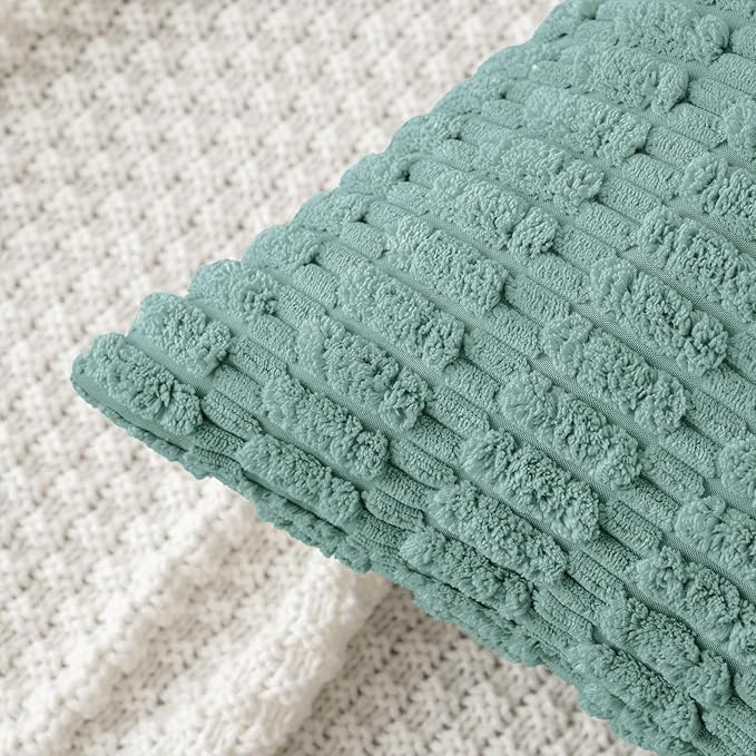 MIULEE Pack of 2 Corduroy Decorative Throw Pillow Covers 20x20 Inch Soft Boho Striped Pillow Covers Modern Farmhouse Home Decor for Summer Sofa Living Room Couch Bed Teal Green