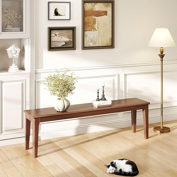 Dining Bench 63" Wood Solid Oak Wooden Bed End/Entryway Bench for Bedroom Living Room Kitchen(Brown)