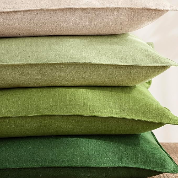 Foindtower Pack of 2, Decorative Linen Soild Throw Pillow Covers Soft Accent Euro Cushion Case Farmhouse Neutral Pillowcase for Chair Couch Sofa Bedroom Living Room Home Decor 18 x 18 Inch Lush Green