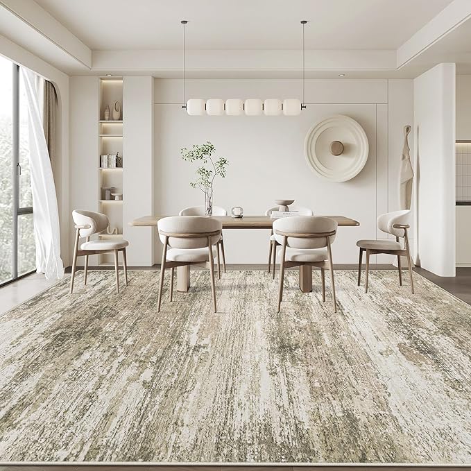 Washable Rug 9x12 Area Rugs for Living Room: Large Neutral Soft Rug Abstract Non Slip Low Pile Modern Carpet for Bedroom Kitchen Nursery Office Dining Room Indoor (Brown, 9'x12')