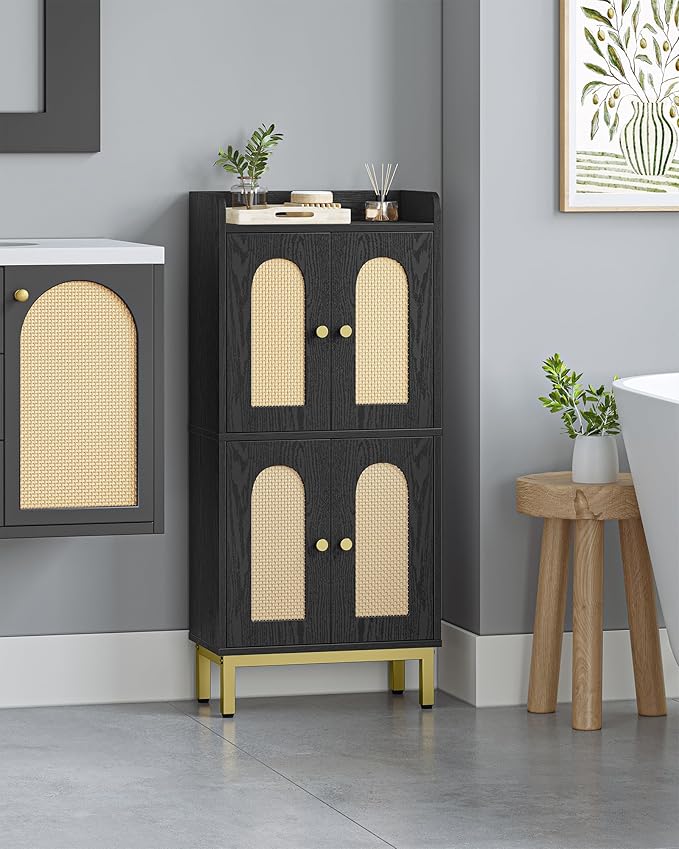 Hzuaneri Bathroom Cabinet, Small Storage Cabinet with 4 Doors, Bathroom Organizers and Storage Cabinets with Adjustable Feet, Cabinets Freestanding for Living Room, Kitchen, 7.1"D x 14.6"W x 32.7"H