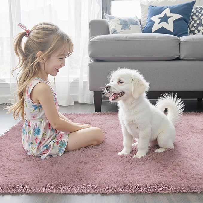 Area Rugs 10x14 Living Room, Shaggy Carpet Soft Plush Furry Bedside Rug Large Area Rugs for Bedroom Kids Girls Boys Home Decor Anti Slip(10 x 14, Blush)