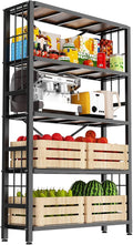 GIOTORENT 5-Tier Kitchen Storage with Wooden Boards, Heavy Duty Storage Shelves & Bookshelf, Adjustable Metal Shelving Unit for Garage Kitchen Bathroom Laundry Organizer, 1500LB Capacity, Black