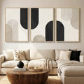Large Framed Boho Neutral Abstract Wall Art for Living Room, 3 Piece Black and Beige Canvas Prints Artwork for Walls, Modern Minimalist Geometric Wall Decor for Bedroom Dining Room Hallway, 24x36 In
