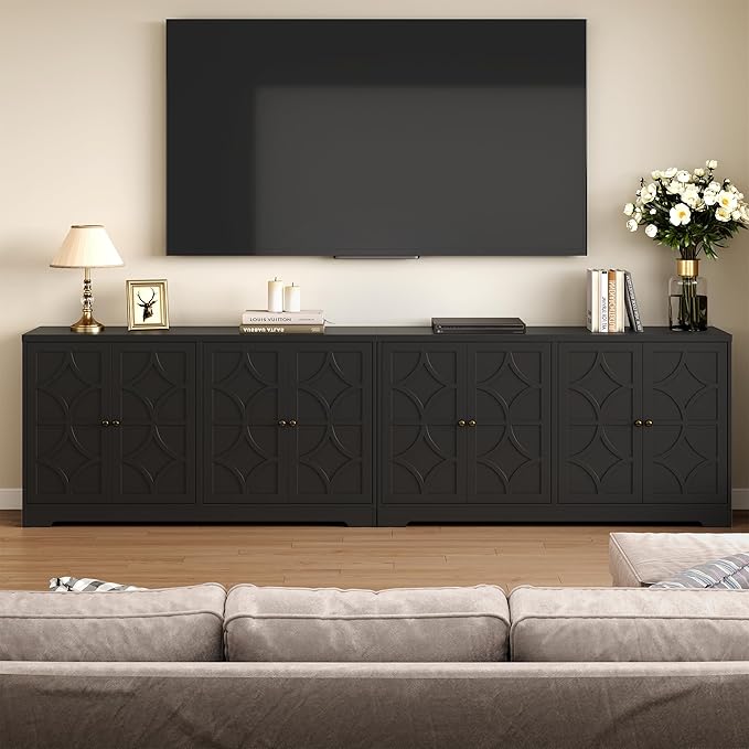RoyalCraft 56'' Modern Kitchen Buffet Table with 4 Doors and Adjustable Shelves, Sideboard Buffet Cabinet with Storage, Wood Credenza Accent Coffee Bar Cabinet for Entryway, Living Room, Satin Black