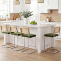 Zesthouse Natural Rattan Counter Stools Set of 4, Olive Green Modern Bar Stools with Solid Wood Back & Chrome Base, 26" Velvet Counter Height Barstools, Mid Century Cesca High Chair for Kitchen Island