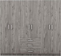 6 Door Armoire Wardrobe Closet with Big 3 Drawers, Wooden Freestanding Bathroom Armoire Cabinet with Shelves and Hanging Rod, Clothes Storage Organizer for Bedroom, Guest Room (Gray-8)