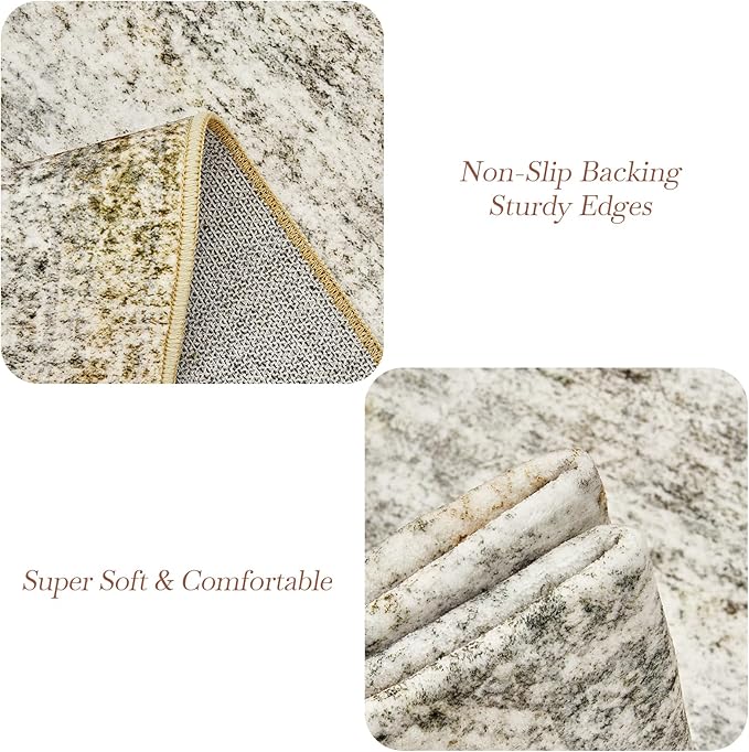 Soalmost 5x7 Area Rugs Gray Rust Low Pile Indoor Washable Trendy Faded Style Rugs for Bedroom Living Room Dining Room Foldable Non-Slip Thin Print Mat