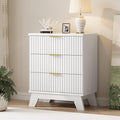Fluted Dresser for Bedroom with 3 Drawers, 24" Wide Modern Chest of Drawers with Metal Handle, Wooden Dresser TV Stand, Wood Closet Clothes Storage Drawer Organizer for Living Room, Hallway, White